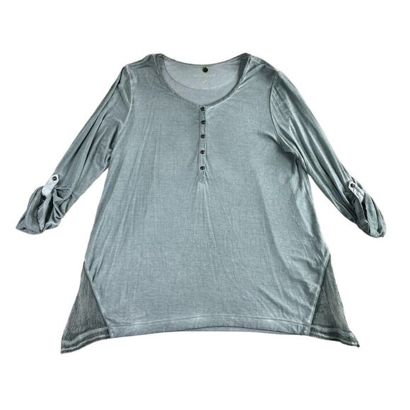 Soft Surroundings Sage Green Blouse Sz Large Silk Trim Roll Tab Sleeves Top - Picture 10 of 10